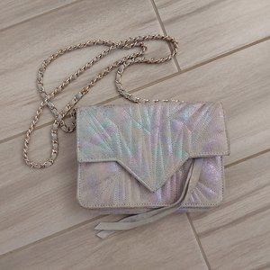 Aimee Kestenberg NWOT Quilted Opal Distressed Metallic Leather Crossbody Handbag